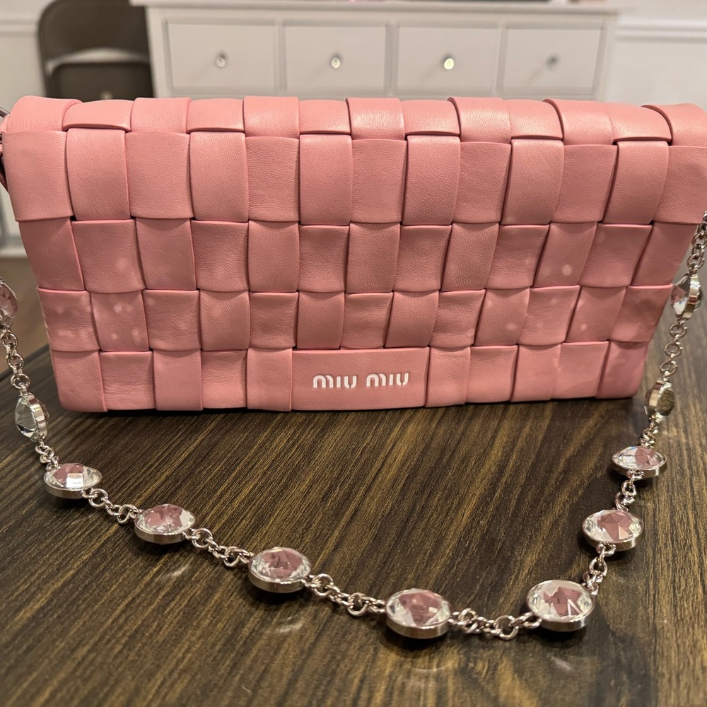 Miu Miu Pink Woven Leather Clutch